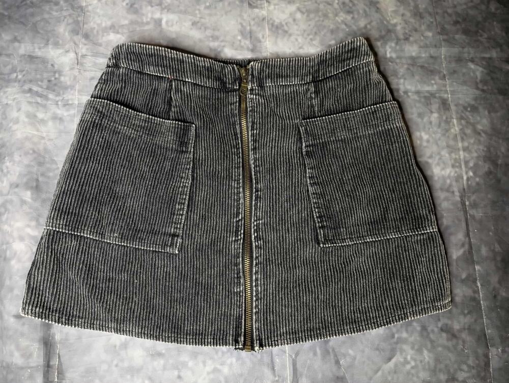 She + Sky Skirt Womens Small Mini Corduroy Full Zipper Front 100% Cotton Black